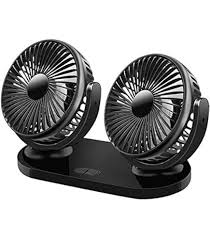 Car Fan Dual Head 4-inch 12v/24v – 360° Rotating Low Noise Cooling Fan With Cigarette Lighter Plug – 100% Copper Motor – Universal For Cars, Suvs & Trucks With Box